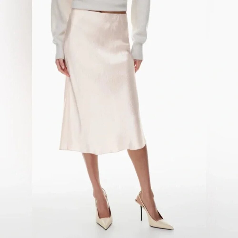 Aritzia Slip Satin Midi Skirt Nude Blush Champagne Size 10